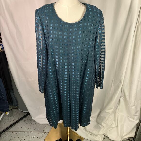 Robert Too Mujeres Petite Green Mesh Overlay Sheath Dress 16WP Made in USA - Picture 6 of 12